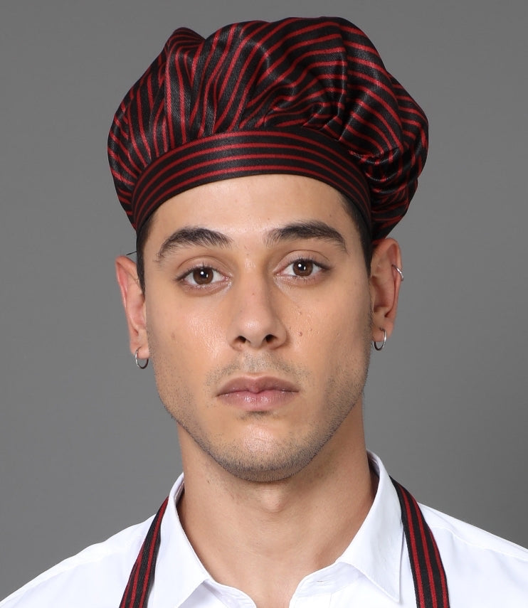 Chef Cap – Maroon & Black Stripes - Front