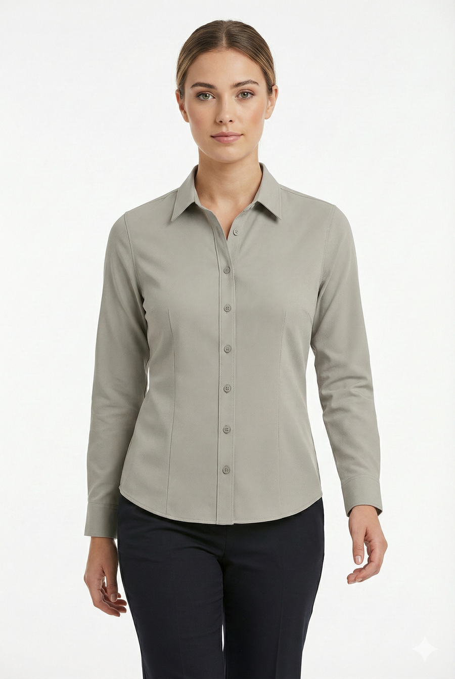 Women's Lycra Formal Shirt – Light Grey - Back