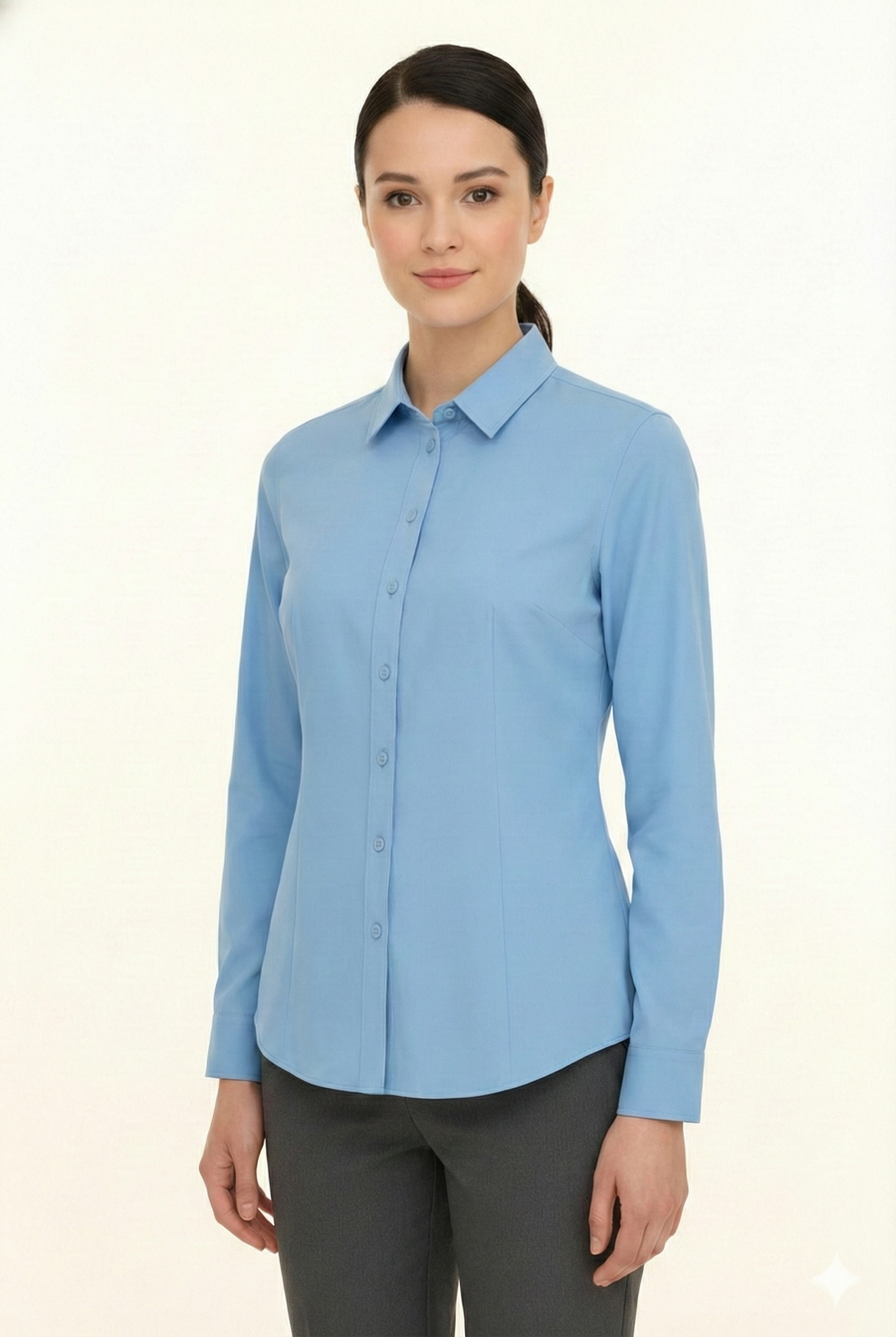 Women's Lycra Formal Shirt – Sky Blue - Right Sleeve