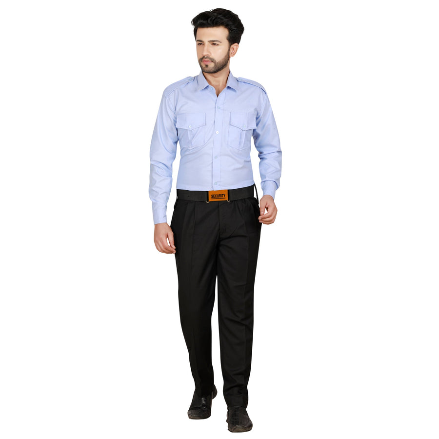 Security Guard Uniform Shirt & Pant – Sky Blue & Black - Front