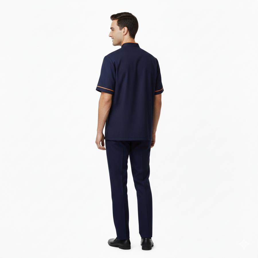 Half Sleeve Waiter Uniform – Navy Blue & Orange - Right Sleeve