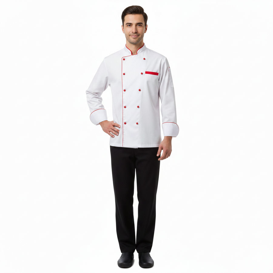 Chef Coat – White & Red - Left Sleeve