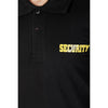 Black security polo T-shirt – close-up of collar and chest print