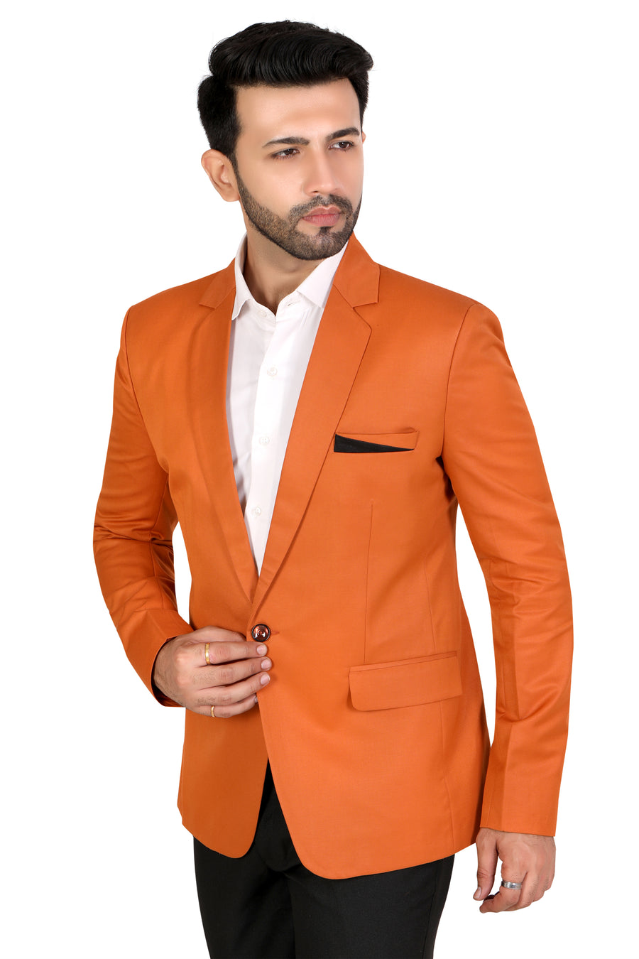Men's Slim Fit TR Blazer – Carrot Orange - Left Sleeve