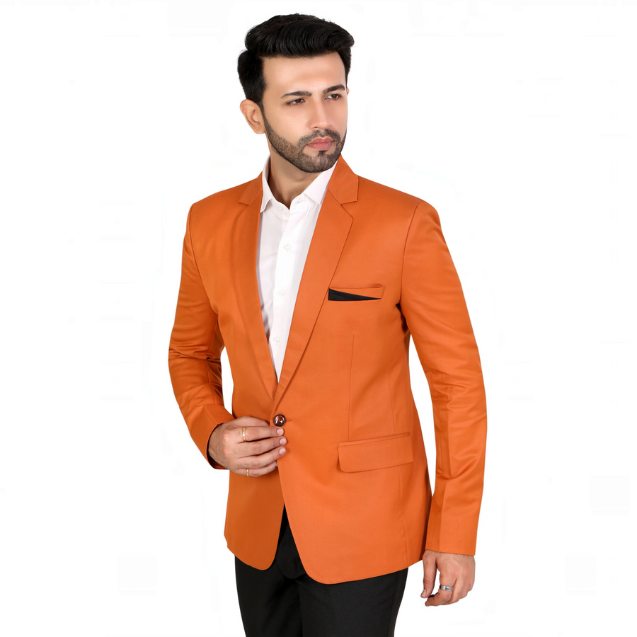 Men's Slim Fit TR Blazer – Carrot Orange - Left Sleeve