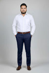 White cotton twill men's formal shirt, relaxed pose