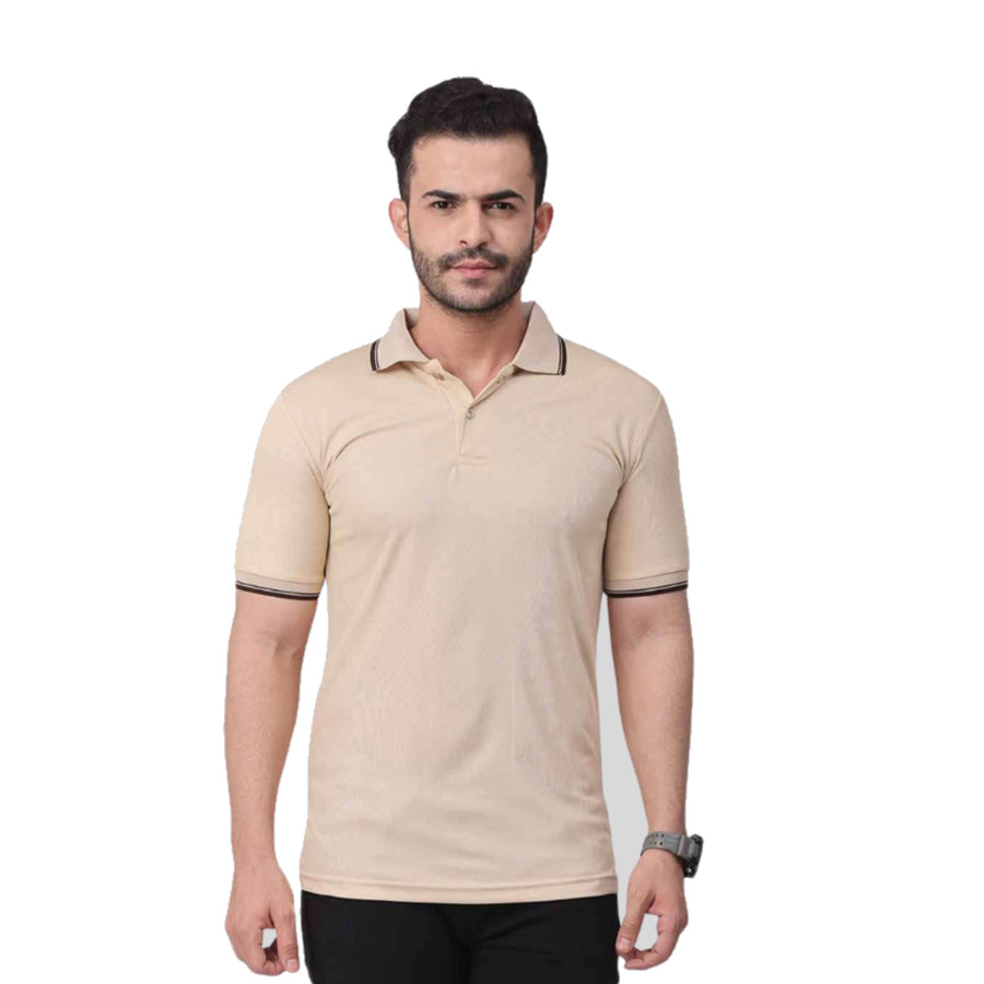 GC 101 Dot-Knit Tipping Polo T-Shirt – Beige - Front