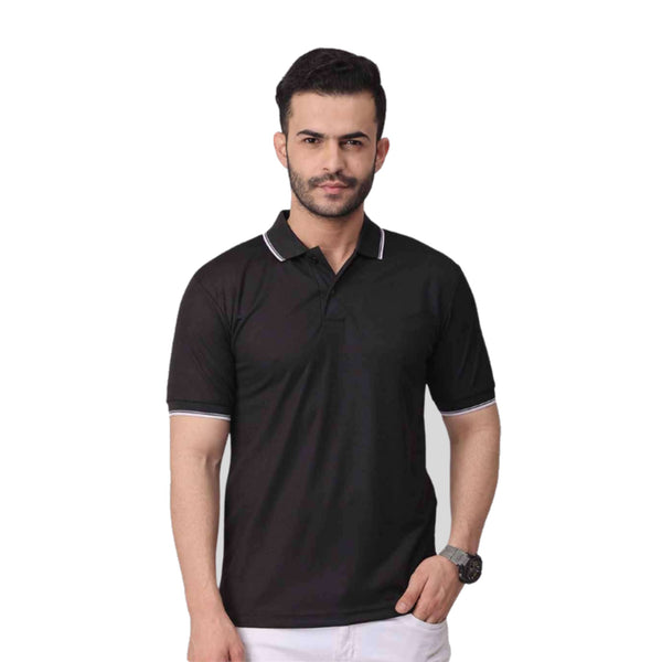 GC 101 Dot-Knit Tipping Polo T-Shirt Black – front