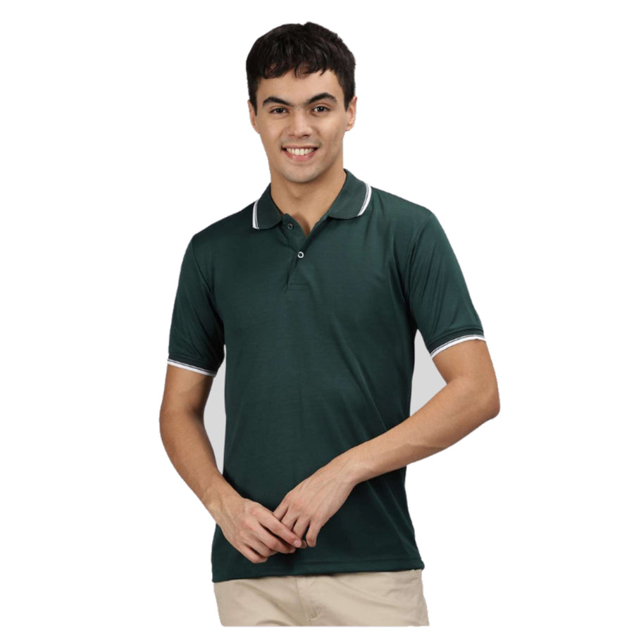 GC 101 Dot-Knit Tipping Polo T-Shirt – Bottle Green - Front