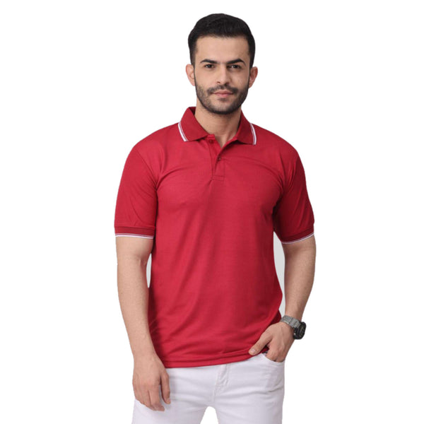GC 101 Dot-Knit Tipping Polo T-Shirt Cherry Red – front