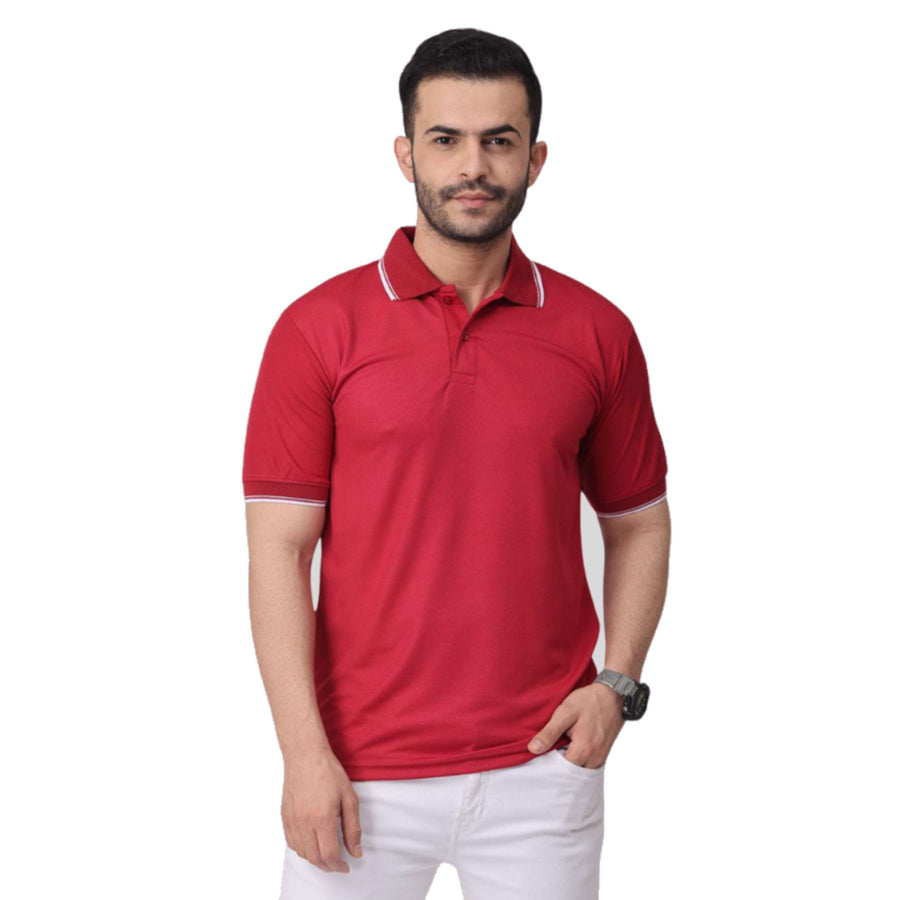 GC 101 Dot-Knit Tipping Polo T-Shirt – Cherry Red - Front