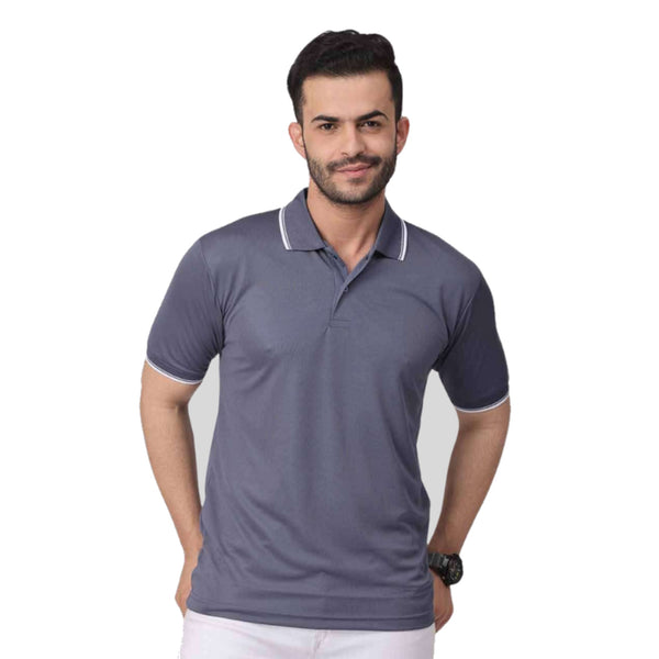 GC 101 Dot-Knit Tipping Polo T-Shirt Grey – front