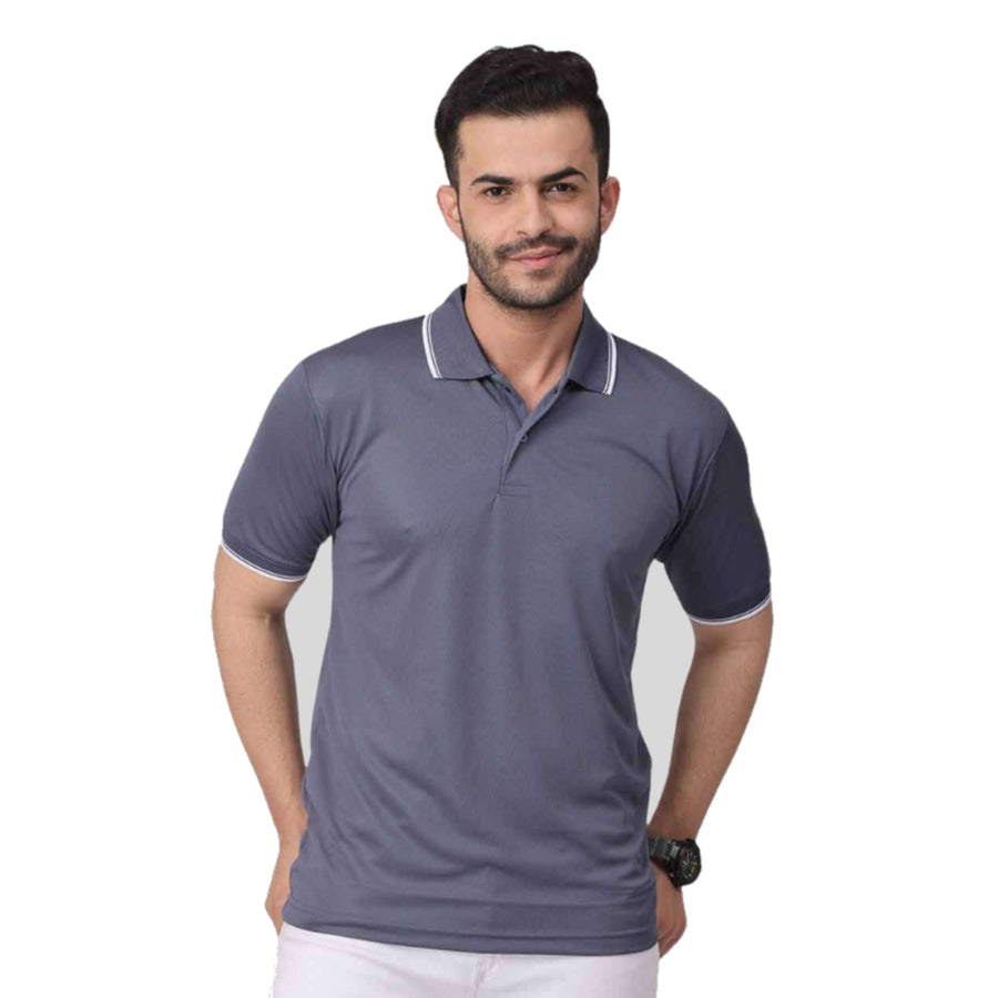 GC 101 Dot-Knit Tipping Polo T-Shirt – Grey - Front