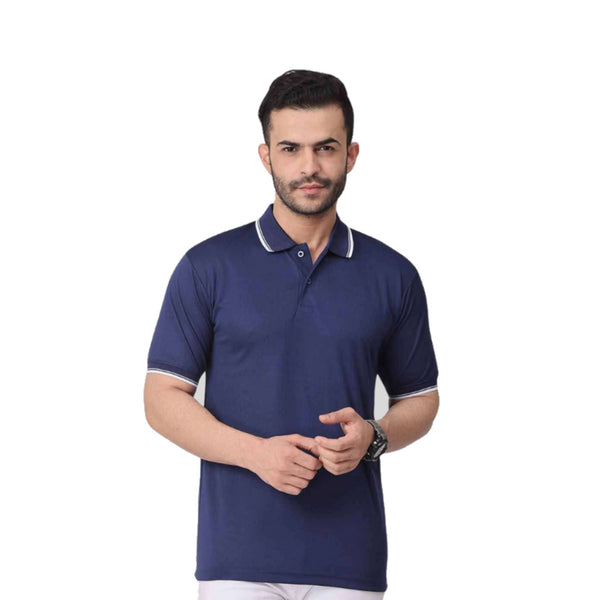 GC 101 Dot-Knit Tipping Polo T-Shirt Navy Blue – front