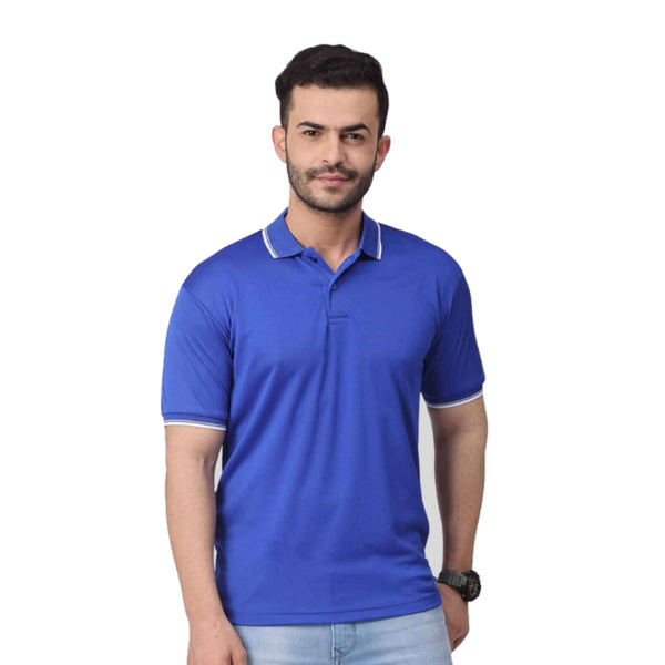 GC 101 Dot-Knit Tipping Polo T-Shirt Royal Blue – front