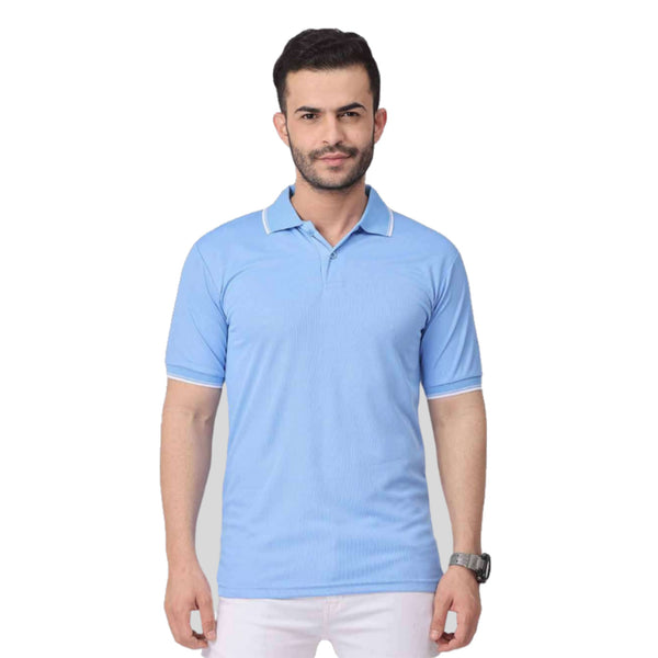 GC 101 Dot-Knit Tipping Polo T-Shirt Sky Blue – front