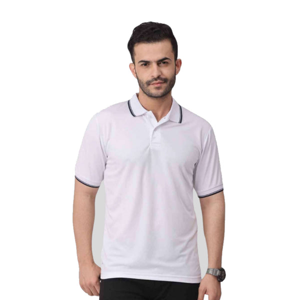 GC 101 Dot-Knit Tipping Polo T-Shirt White – front