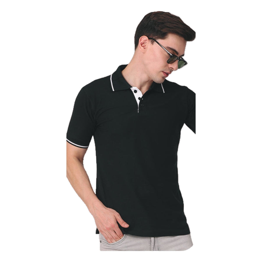 GC 401 PC Pique Tipping Polo T-Shirt – Black - Front