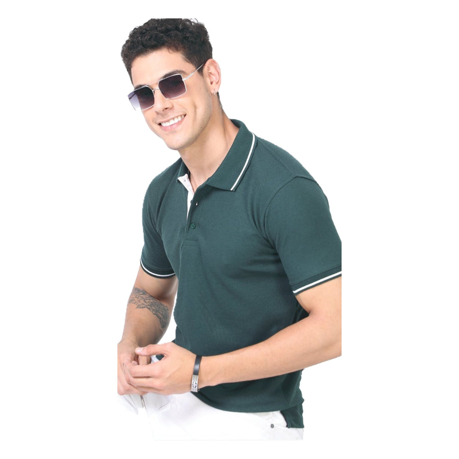GC 401 PC Pique Tipping Polo T-Shirt – Bottle Green - Front