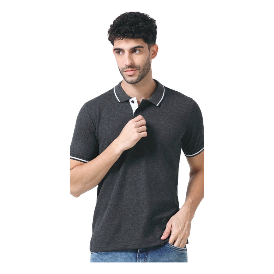 GC 401 PC Pique Tipping Polo T-Shirt – Charcoal - Front