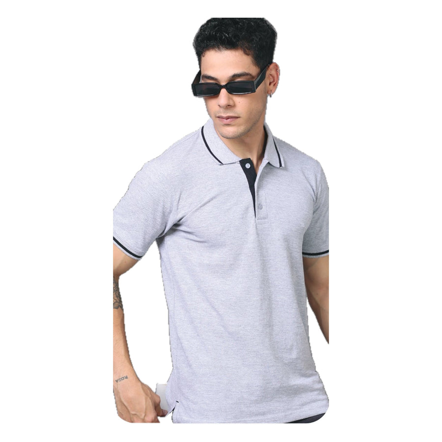 GC 401 PC Pique Tipping Polo T-Shirt – Grey Melange - Front