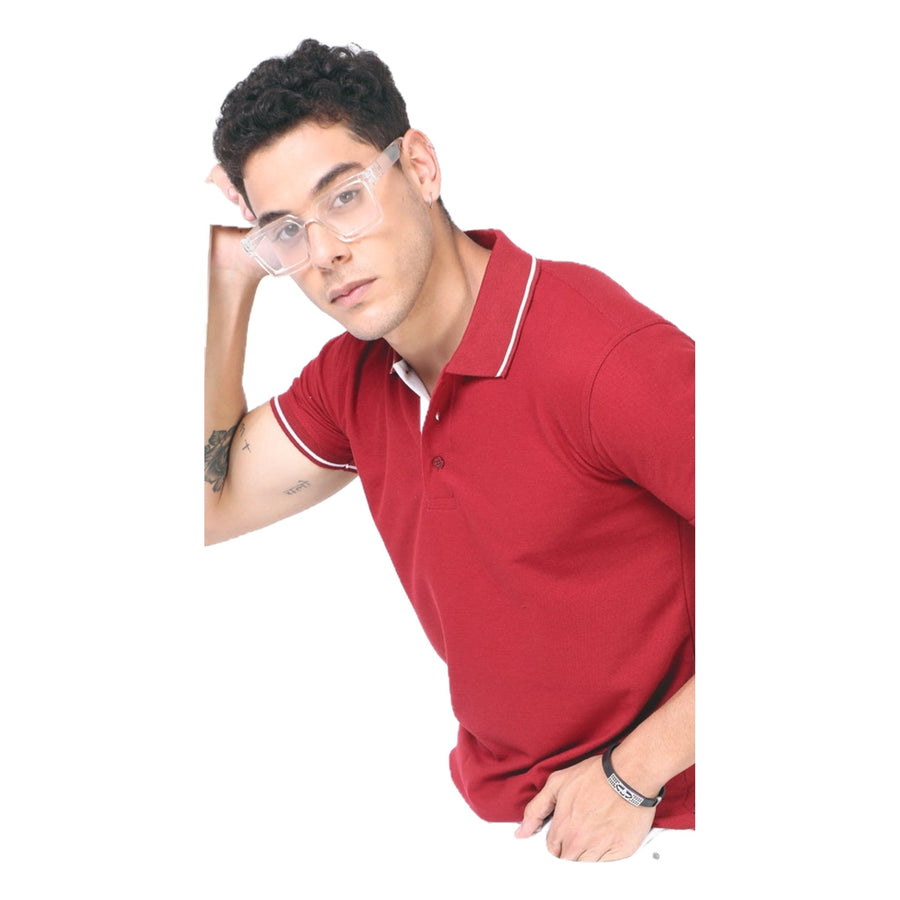 GC 401 PC Pique Tipping Polo T-Shirt – Maroon - Front