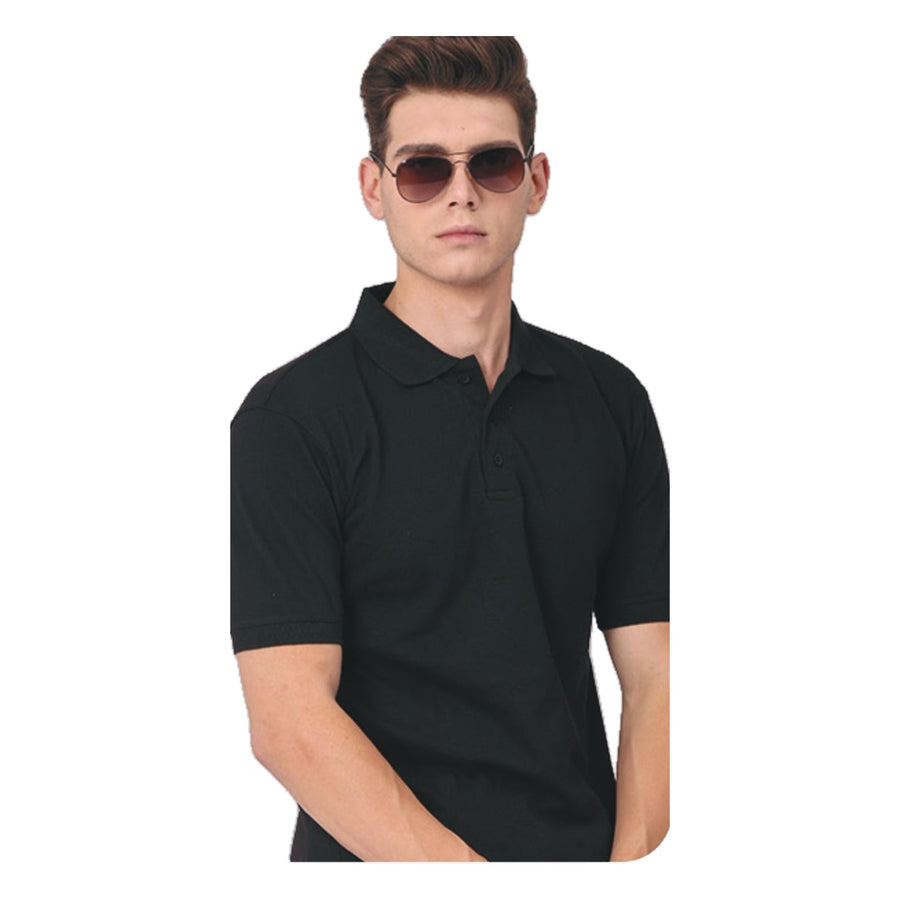 GC 501 Bio-Washed Cotton Polo T-Shirt – Black - Front