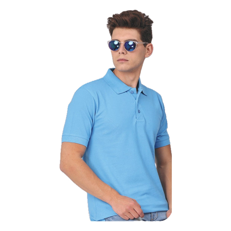 GC 501 Bio-Washed Cotton Polo T-Shirt – Sky Blue - Front