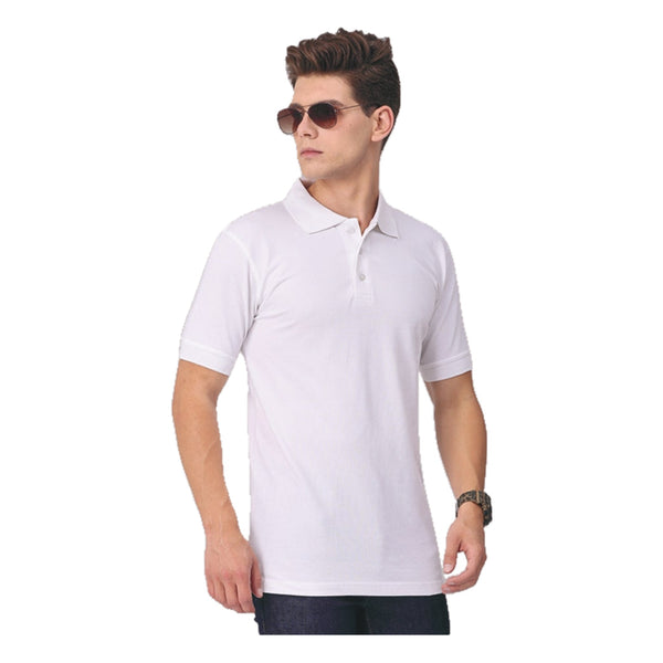 GC 501 Bio-Washed Cotton Polo T-Shirt – White – Front