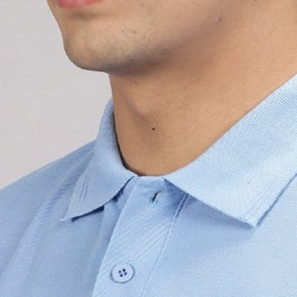 GC B007 Spun Pique Matty Polo T-Shirt – Sky Blue – Collar Detail