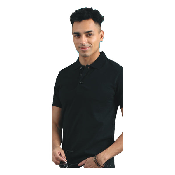 GC Jacquard Cotton Polo T-Shirt – Black – Front