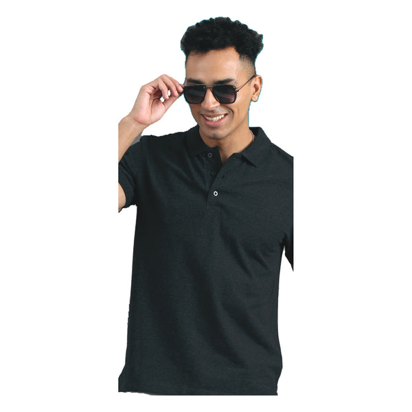 GC Jacquard Cotton Polo T-Shirt – Charcoal – Front