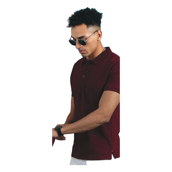 GC Jacquard Cotton Polo T-Shirt – Maroon – Front