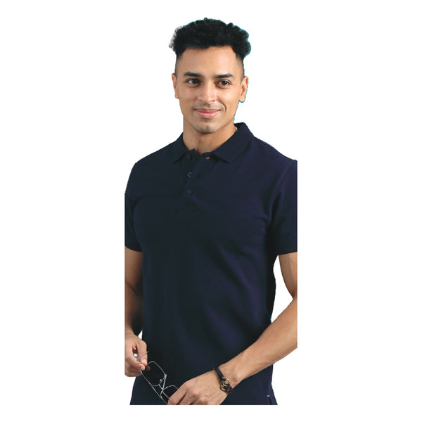GC Jacquard Cotton Polo T-Shirt – Navy Blue – Front