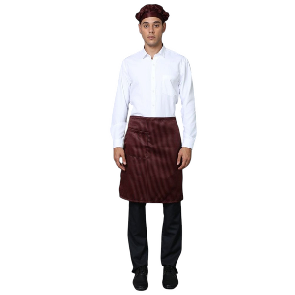 Half Service Apron – Maroon & Black Stripes, front