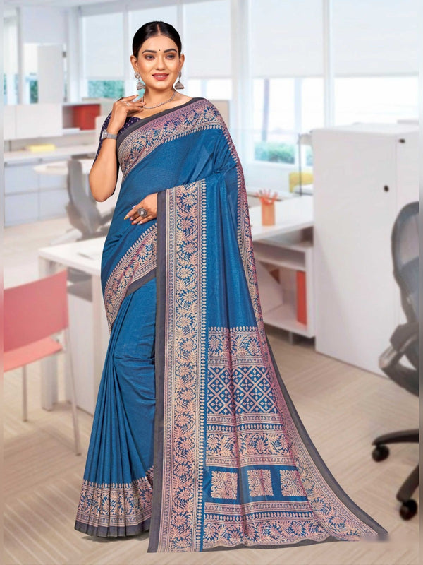 Kaanchi Silk uniform saree Blue Wine D.No 147