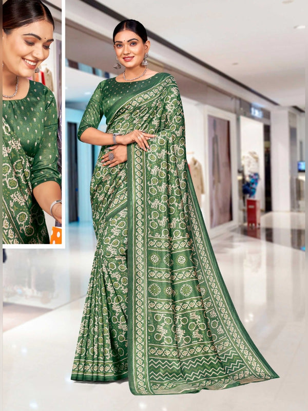 Kaanchi Silk uniform saree Bottle Green D.No 154