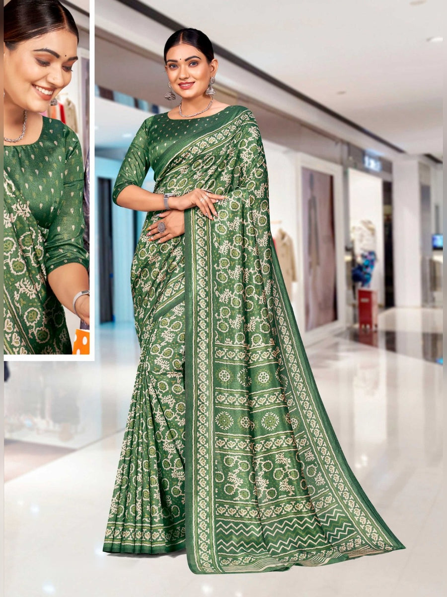 Women's Kaanchi Silk Uniform Saree – Bottle Green - Front