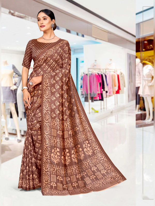 Kaanchi Silk uniform saree Brown D.No 145