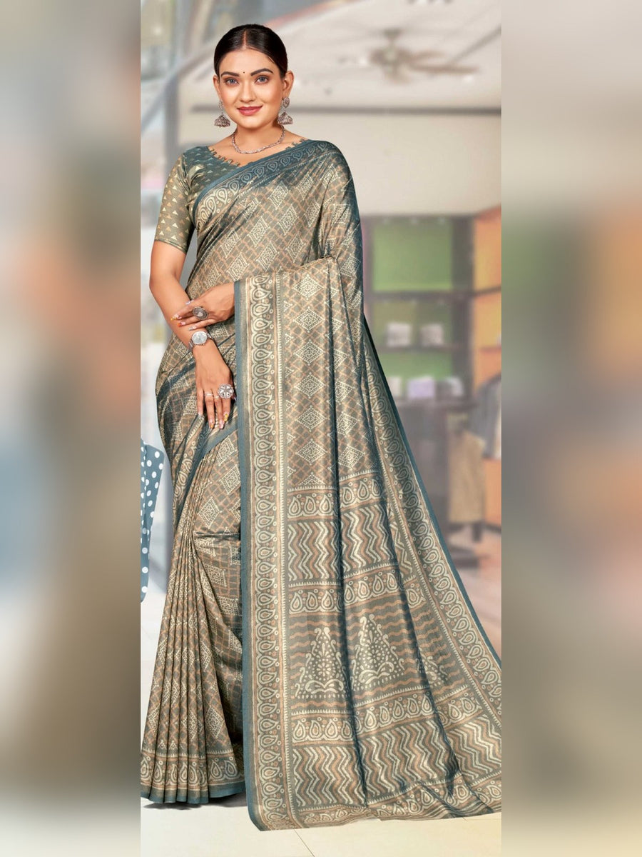 Women's Kaanchi Silk Uniform Saree – Grey - Front