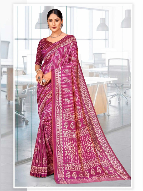 Kaanchi Silk uniform saree Magenta D.No 164