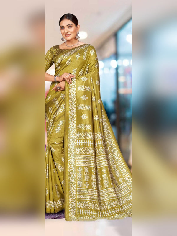 Kaanchi Silk uniform saree Olive Gold D.No 144