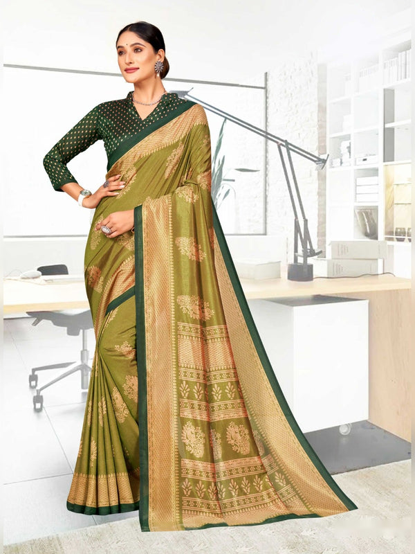 Kaanchi Silk uniform saree Olive Green D.No 160