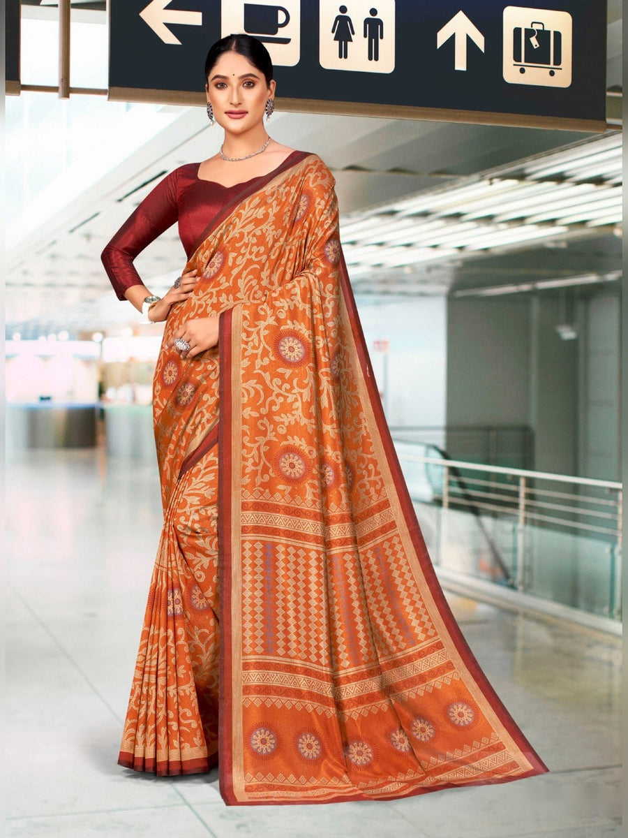 Women's Kaanchi Silk Uniform Saree – Orange - Front