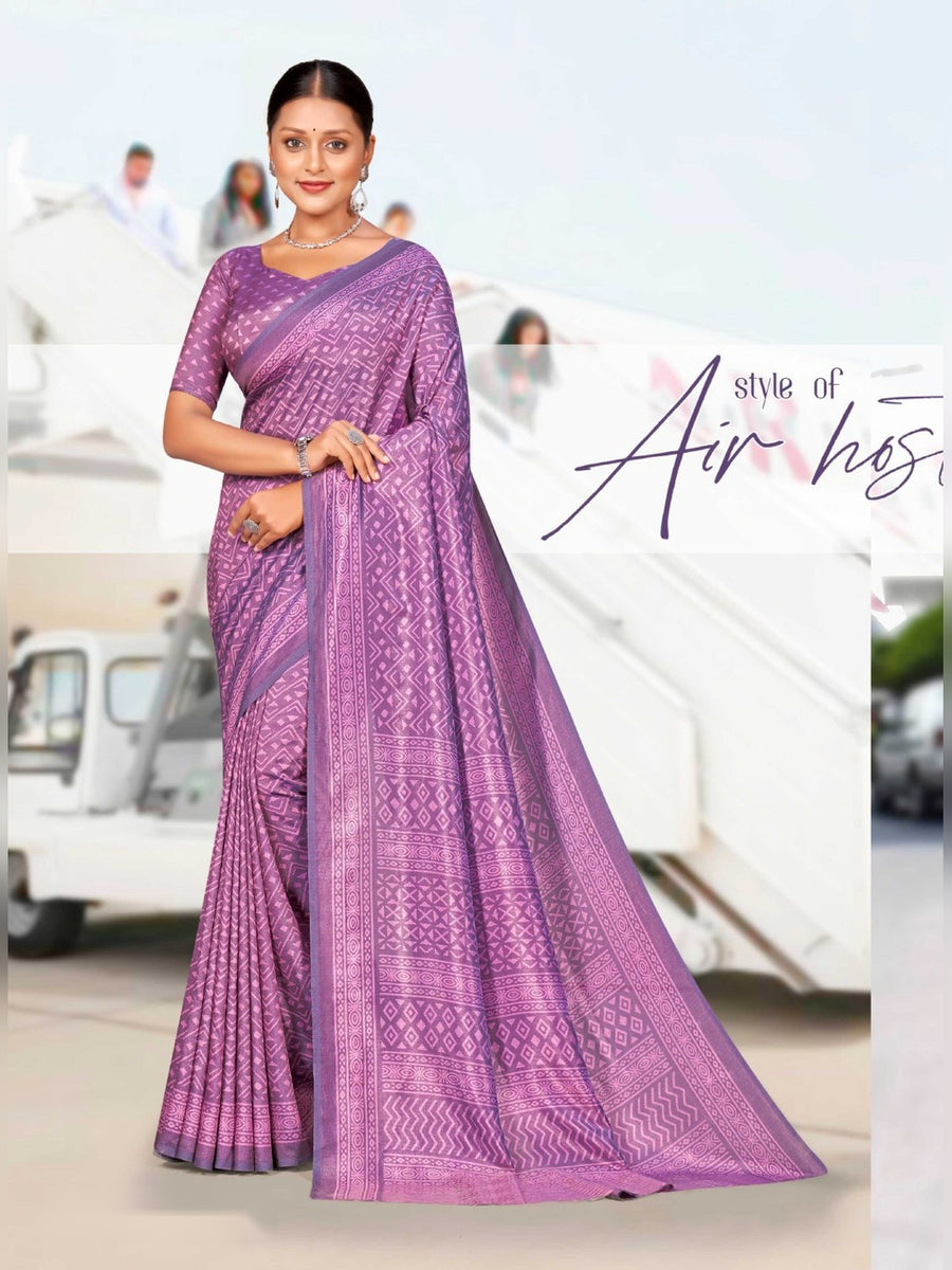 Women's Kaanchi Silk Uniform Saree – Orchid Purple - Front