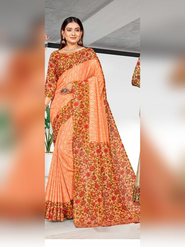 Kaanchi Silk uniform saree Peach Floral D.No 167