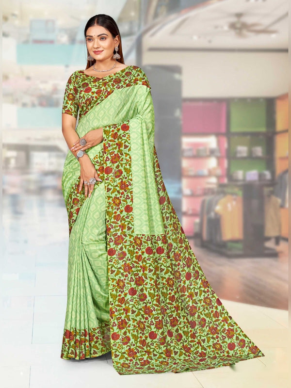 Kaanchi Silk uniform saree Pista Green Floral D.No 170