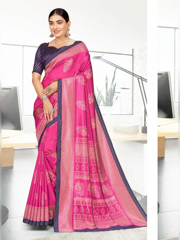 Kaanchi Silk uniform saree Rani Pink D.No 159