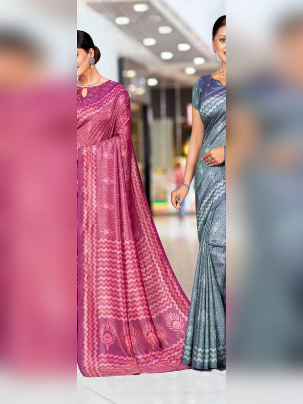 Kaanchi Silk uniform saree Rose Pink Print D.No 165