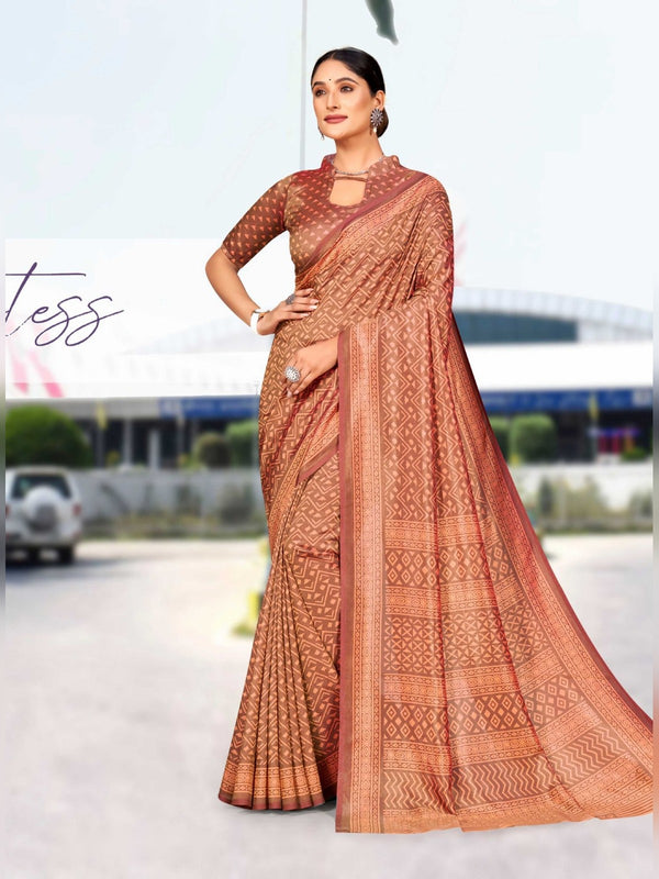 Kaanchi Silk uniform saree Rust Orange D.No 158